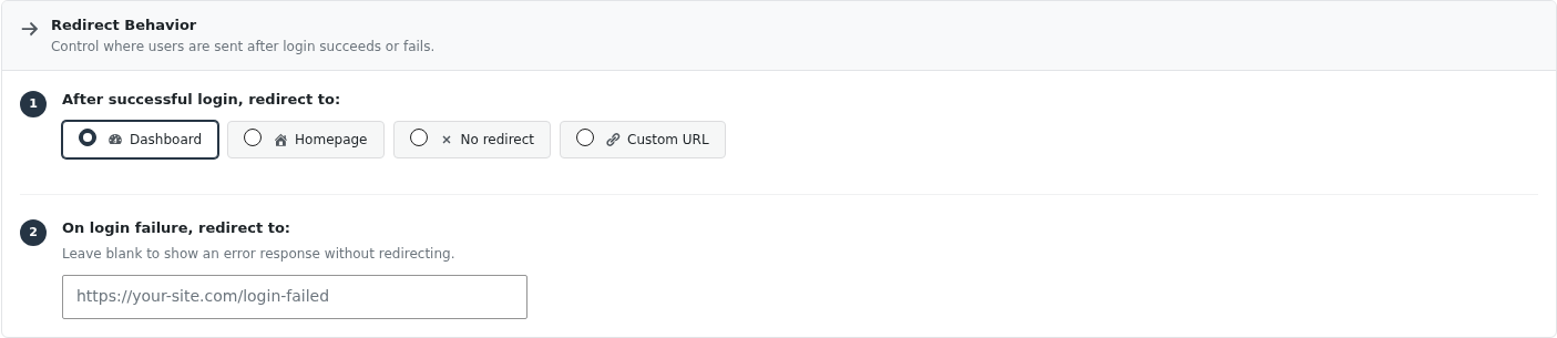 Redirect Behavior settings