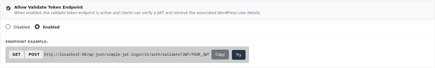 Allow Validate Token Endpoint