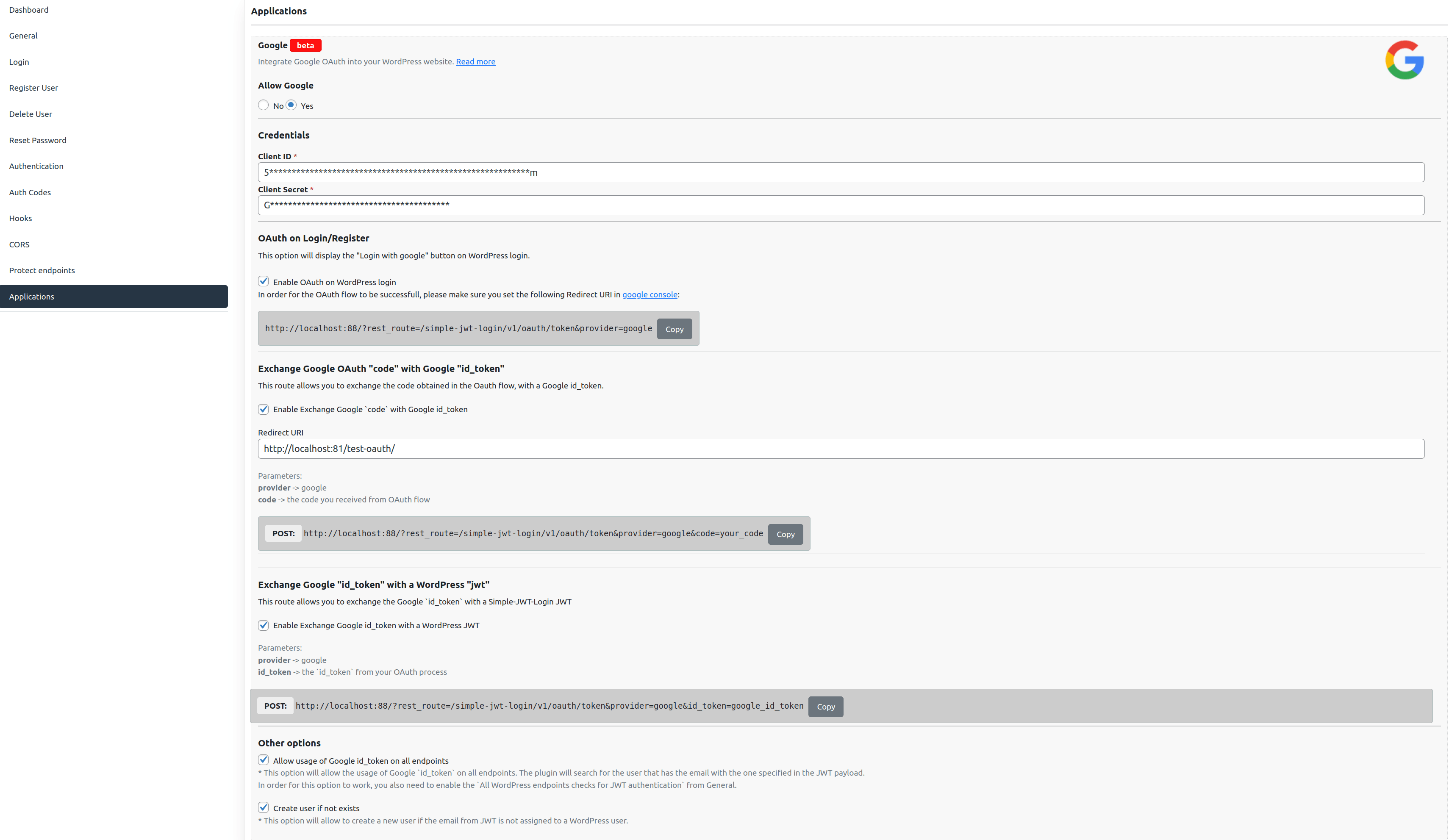 WordPress Google Settings