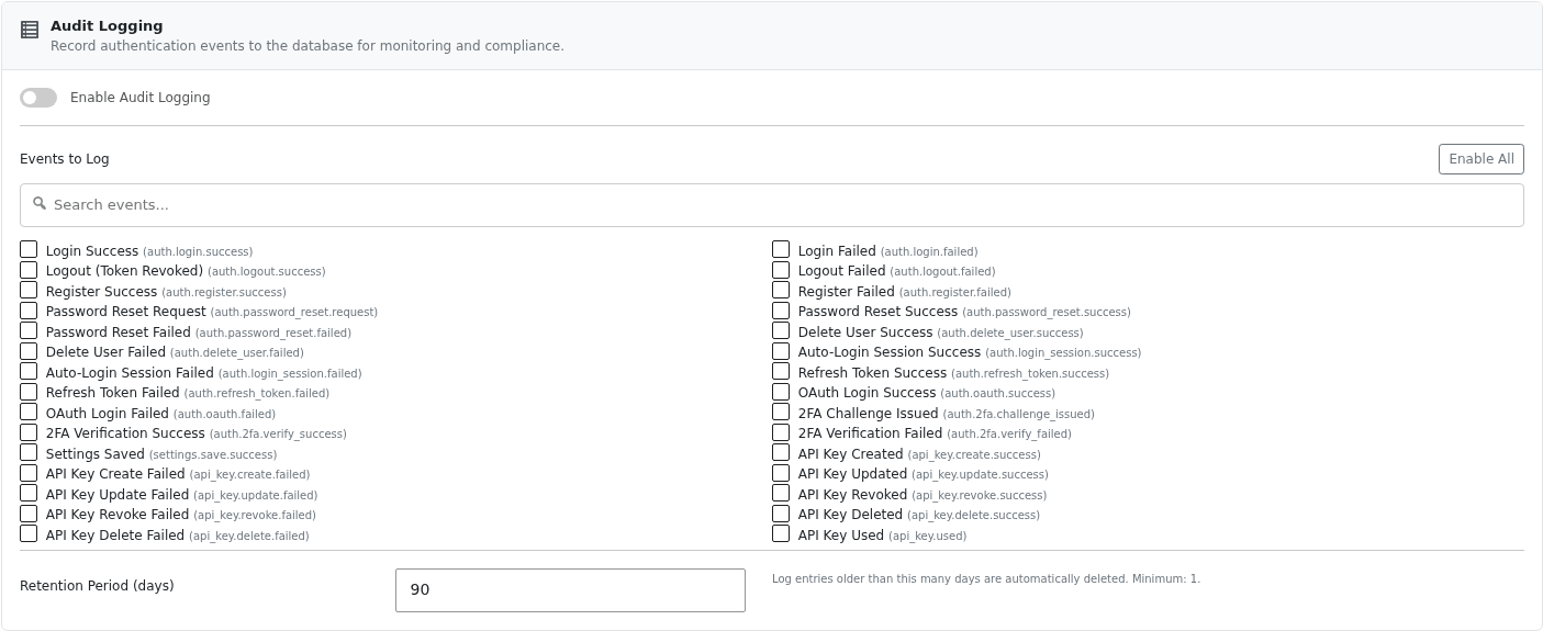 Audit Logging configuration