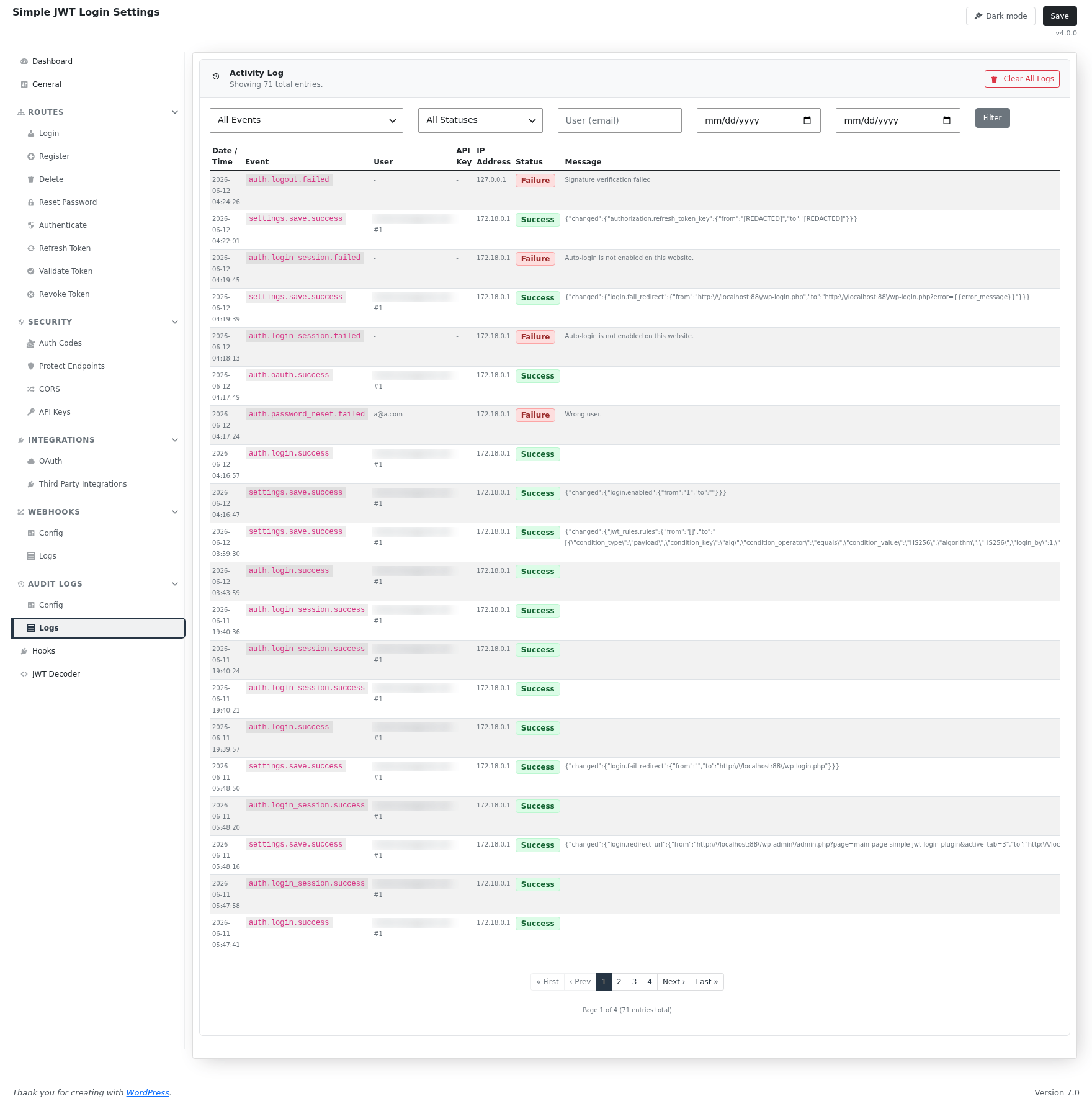 Audit Log entries