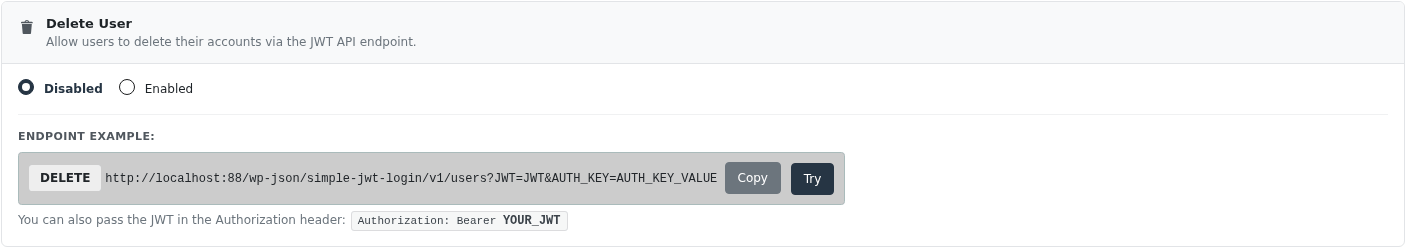Delete User settings