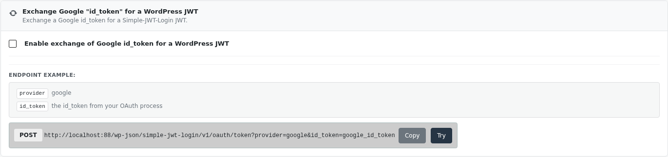 Exchange Google ID token for WordPress JWT