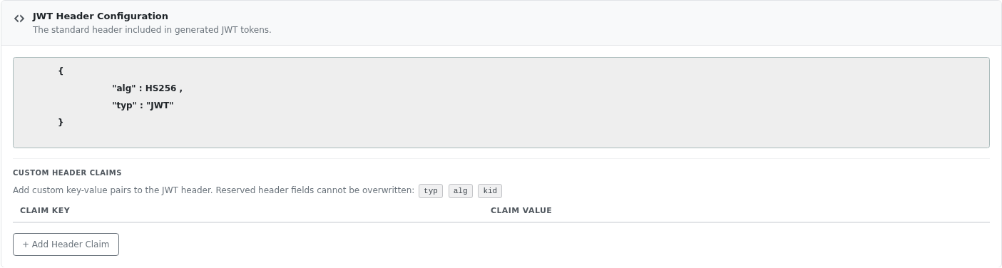 JWT Header Configuration