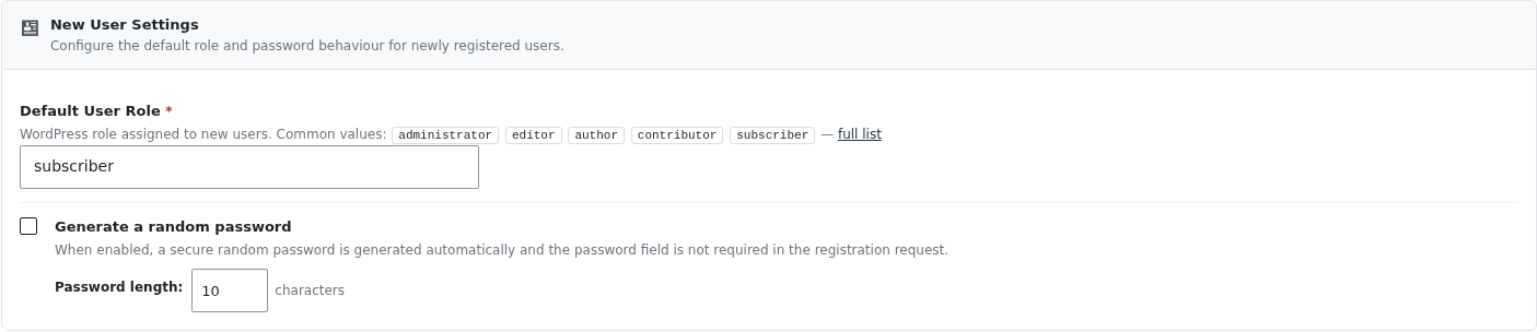 New User Settings