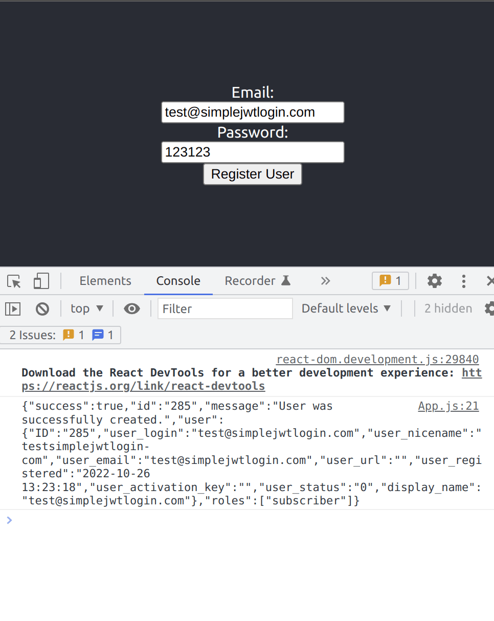 The final result Register user result