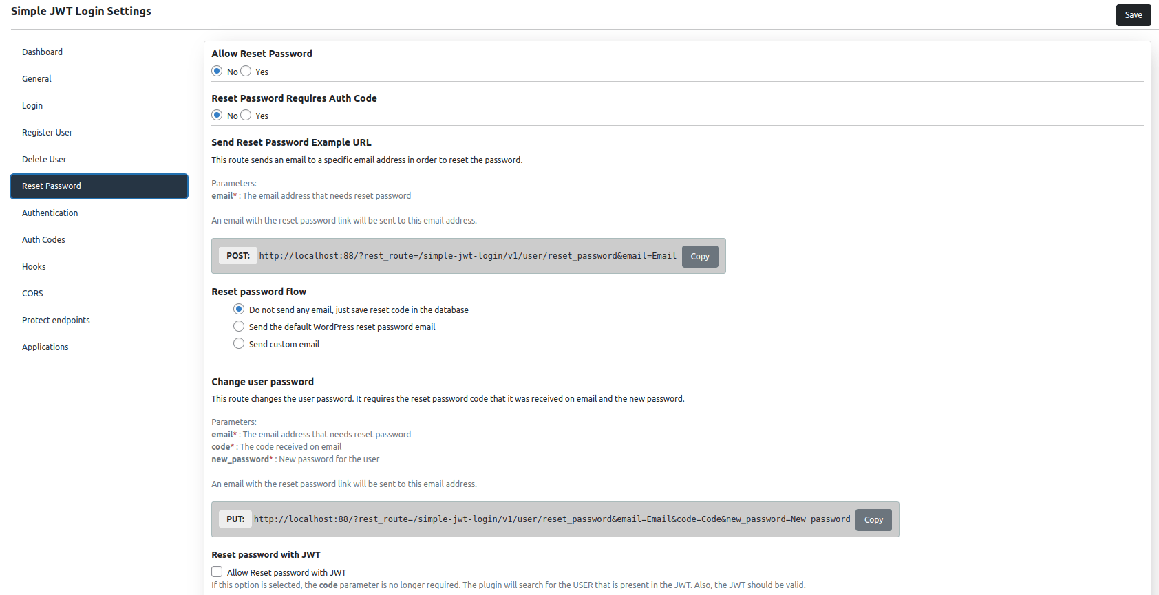 Reset password screen for Simple JWT Login v3.0.0