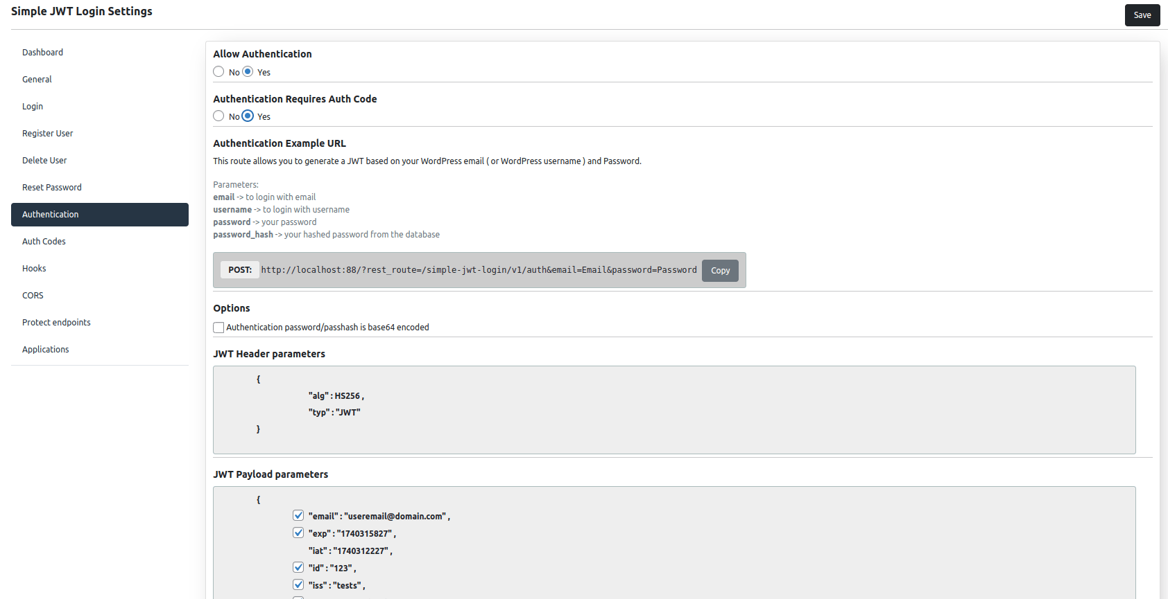 Refresh token API settings screen for Simple JWT Login v3.0.0