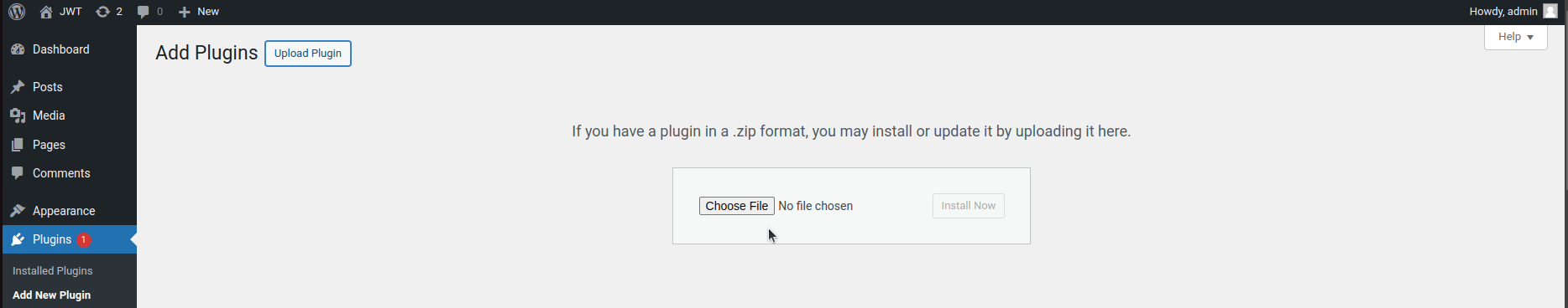 Upload plugin zip file Upload the plugin zip